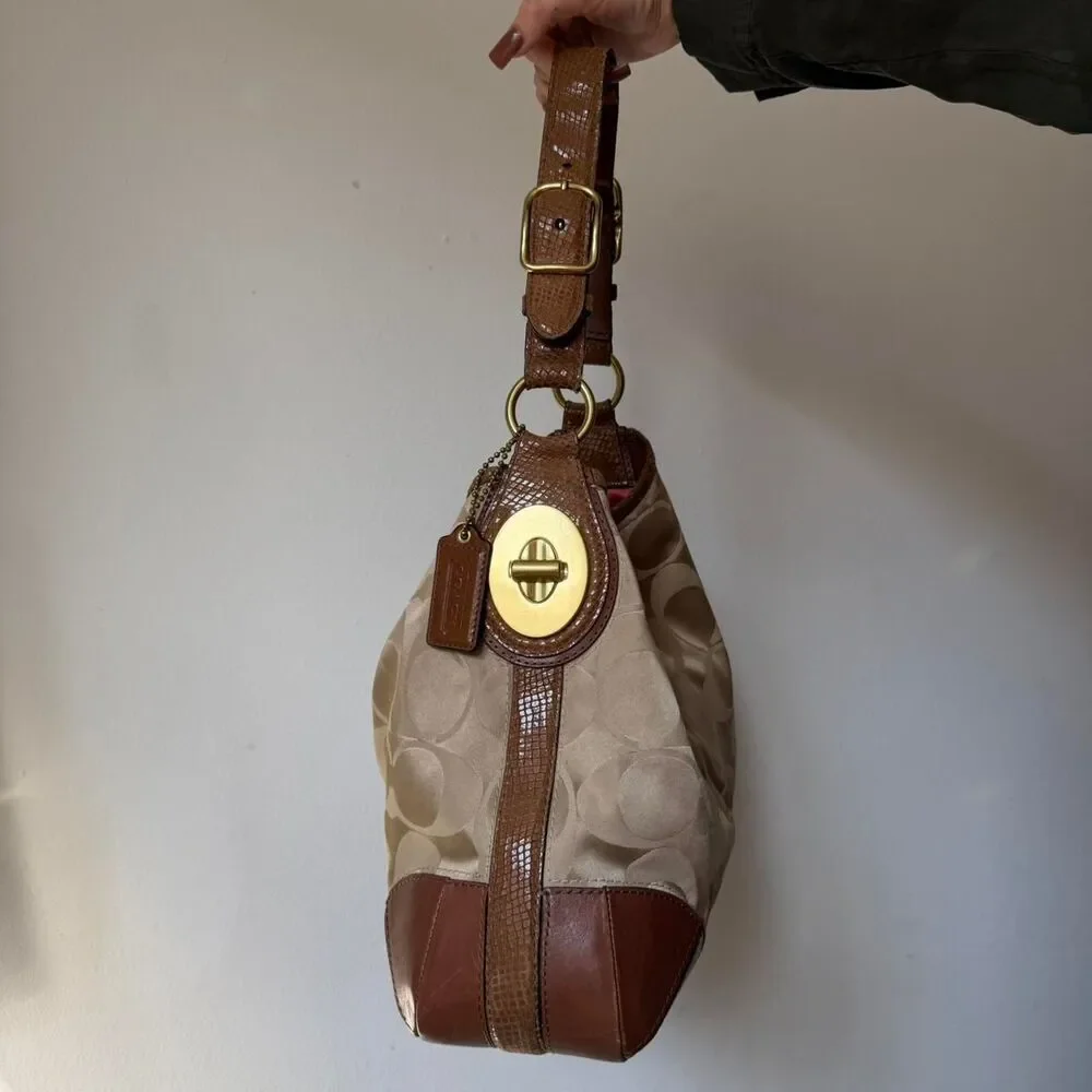 Coach Peyton Signature Sateen Snake Hobo Bag in tan colorway - Picture 7 of 8